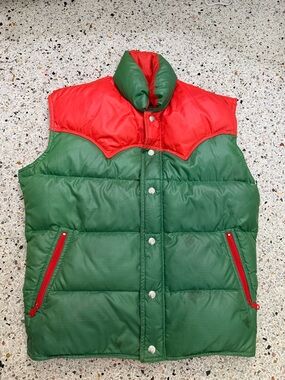 Vintage apre Ski Daddle duck down vest green orange retro small s